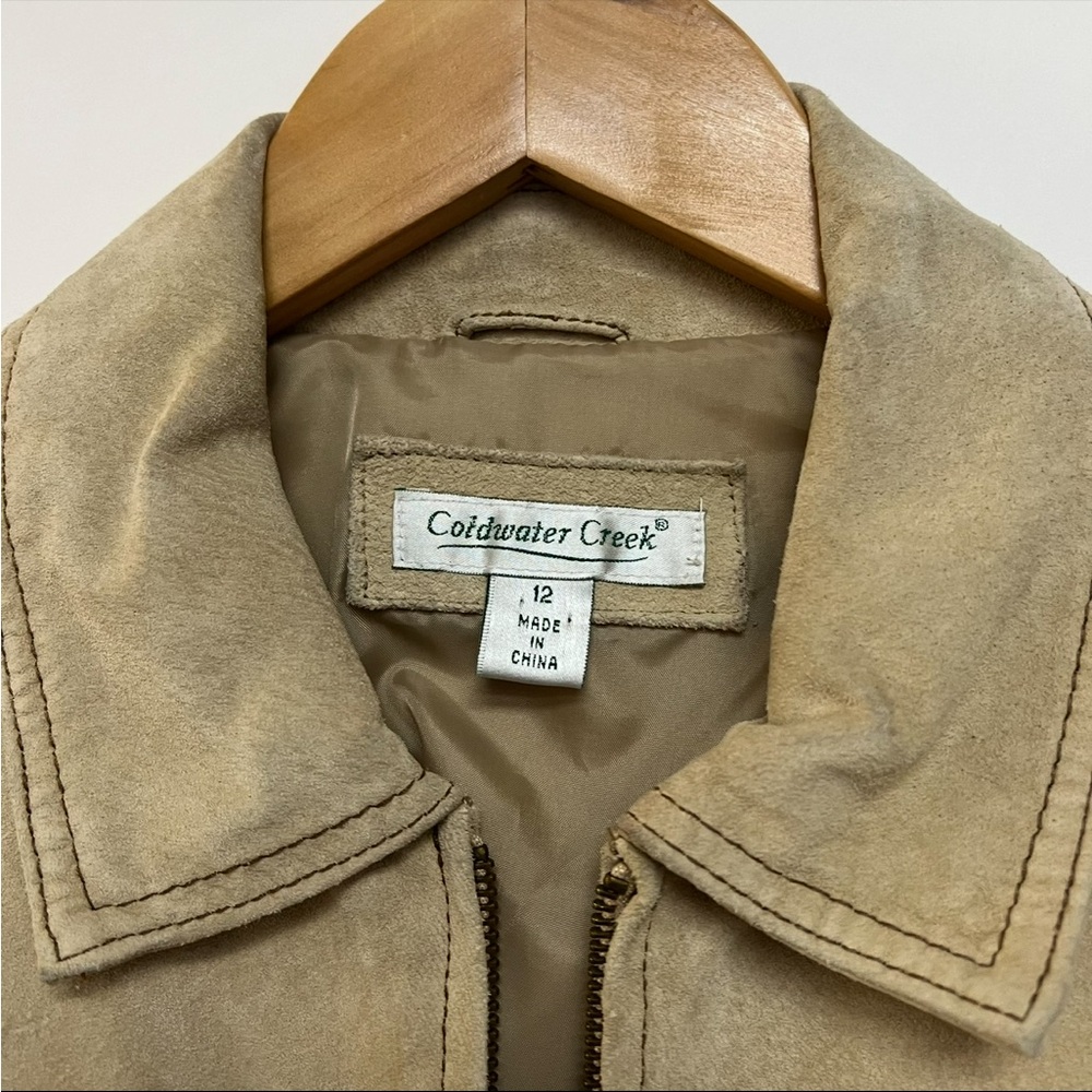 Cold water Creek Tan Genuine Suede Leather Jacket Ribbed Sleeves Beige US 12 - Picture 4 of 8